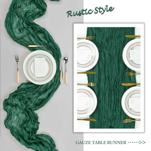 8 Pack 10ft Emerald Green Table Runners - Polyester Cheesecloth for Weddings & Events