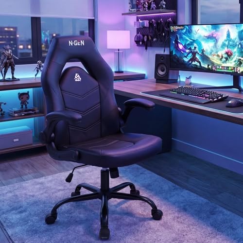 Ergonomic Gaming Chair with Flip-Up Arms and Lumbar Support - Jet Black