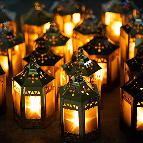 Mini Star Lantern with Flickering LED,Battery Included,Decorative Hanging Light,Christmas Decoration,Indoor Candle Lamp,Battery Lantern Indoor Use,Zkee(Set of 6 Copper Brushed)
