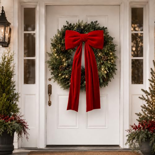 Senjie Extra-Large 16-in Velvet Christmas Tree Bow, 35-in Overall Length, Red