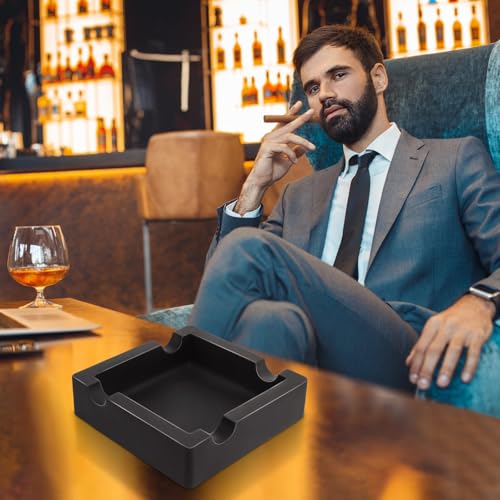 Unbreakable Silicone Cigar Ashtray - Large 4-Rest Outdoor Matte Black Tray