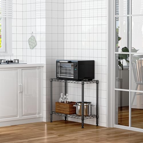 2-Tier Metal Wire Storage Rack & Shelving Unit, Black 27.6" W