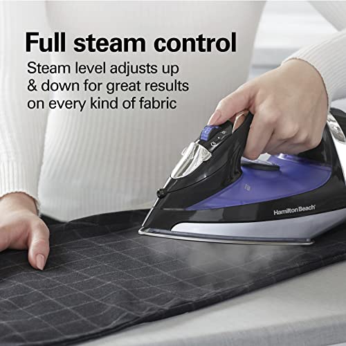 Hamilton Beach Steam Iron for Clothes, 1200W Stainless Steel Soleplate with Retractable Cord