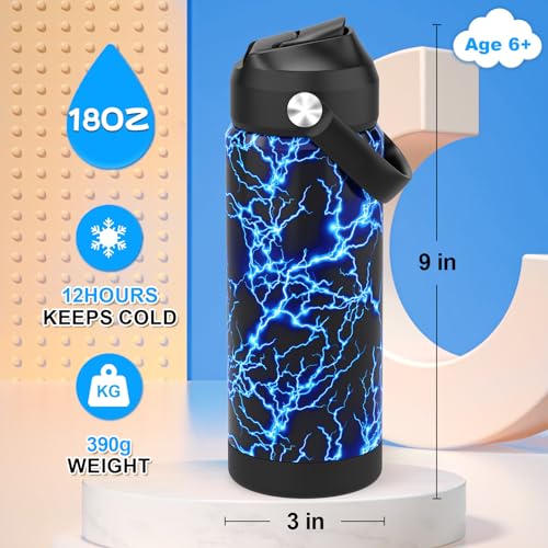 18 oz Insulated Kids Water Bottle with Straw and Silicone Boot