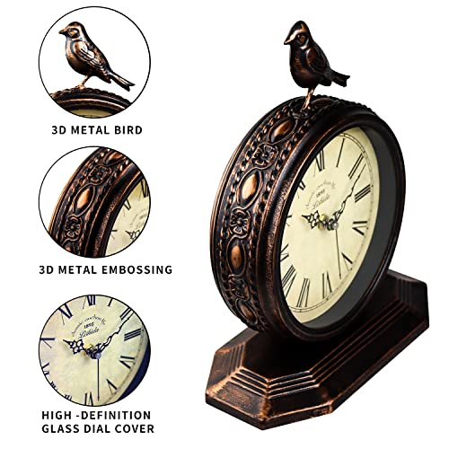 Vintage Metal Desk Clock, Silent Non-Ticking Farmhouse Table Clock
