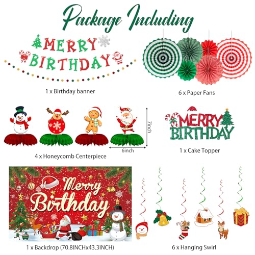 Roetyce Red Merry Birthday Christmas Party Banner – 70.8" Backdrop 5.9 ft