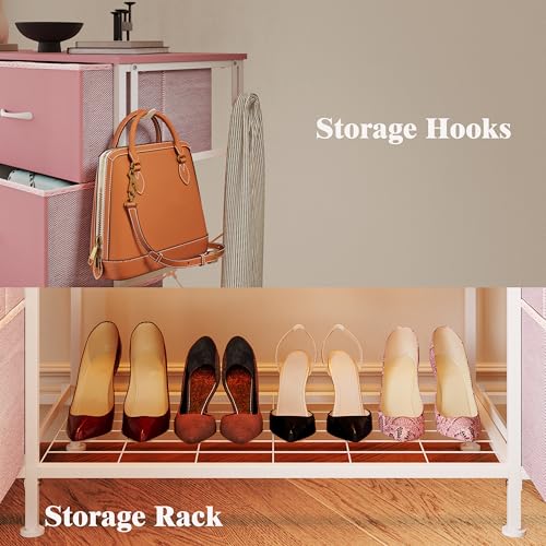 55-Inch Dresser with 10 Fabric Drawers, Hanging Rack, LED Lights & Charging
