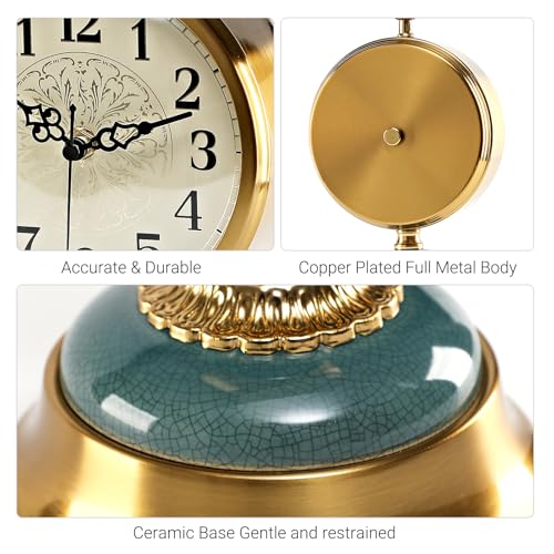 6-Inch Victorian Vintage Mantel Clock, Silent Ceramic and Metal Desk Clock