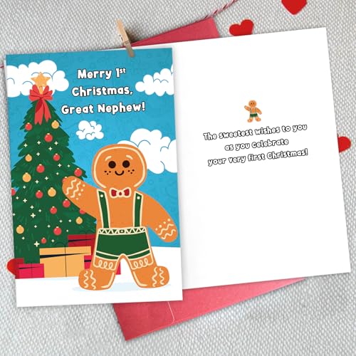 First Christmas Card for Great Nephew – Sweet 1st Xmas Wishes, 8x5 Card, Bablira