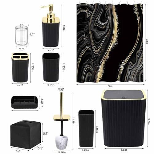 21-Piece Complete Bathroom Accessory Set in Black with Shower Curtain & Rugs
