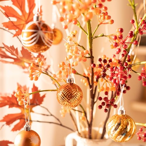 28-Piece Shatterproof Fall Tree Ornaments Set - Orange & Gold Autumn Decor