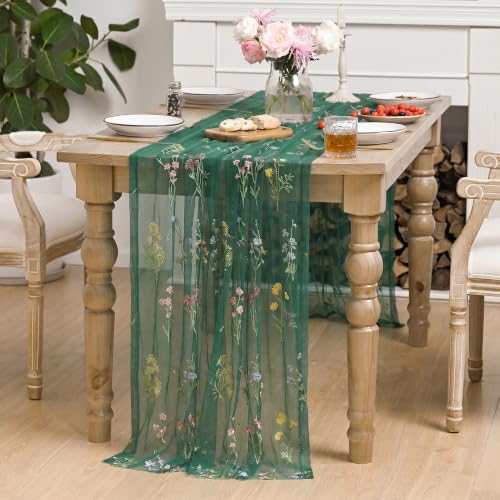 Horaldaily 60x84 Inch Green Embroidered Tablecloth Rectangular