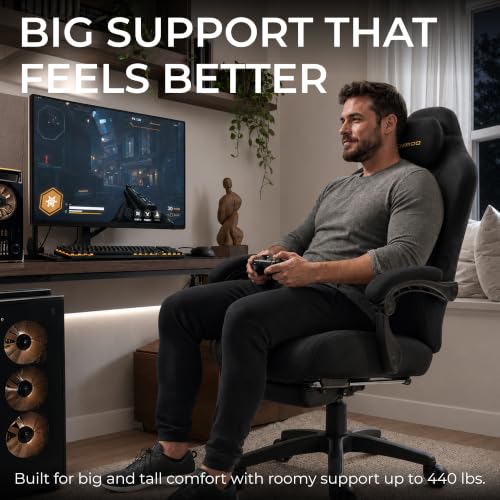 Ergonomic Gaming Chair for Big and Tall, Suede Fabric with Footrest