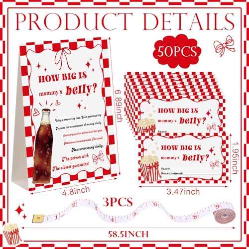 Sinload 54 Pcs Baby Shower Game Red She's Ready to Pop Belly Measure Kit