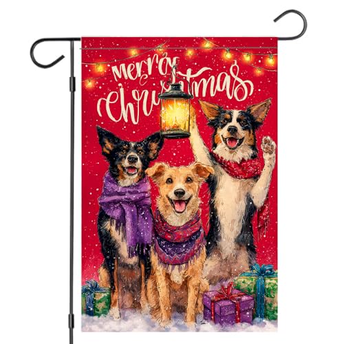 Cmialusie Colorful Christmas Garden Flag 11.81 x 17.72 Inch Dog Holiday Decor
