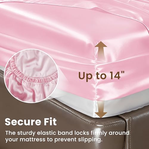 Love's Cabin Queen Satin Sheet Set - 4-Piece Pink Silky Bed Sheets