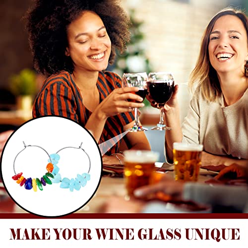 Leinuosen 24 Pcs Wine Glass Charms with Gemstone Beads Drink Markers