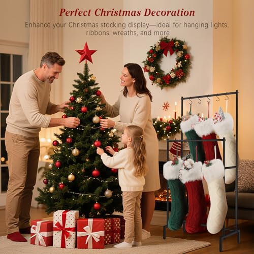 Christmas Stocking Holder Stand with 10 Hooks & Double Rods - Holiday Decor