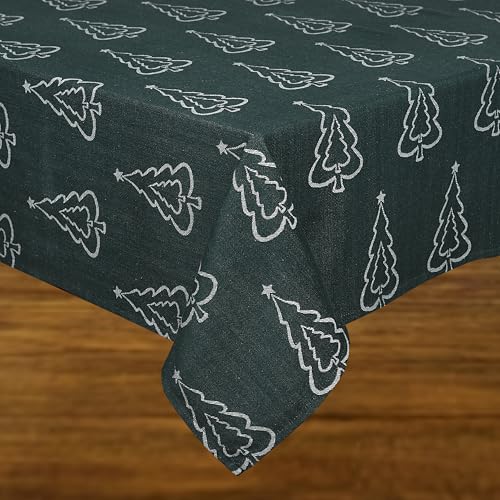 Urban Villa Cotton Tablecloth 60x84 Inch with Jacquard Tree Pattern – Green, 6-8 Seat