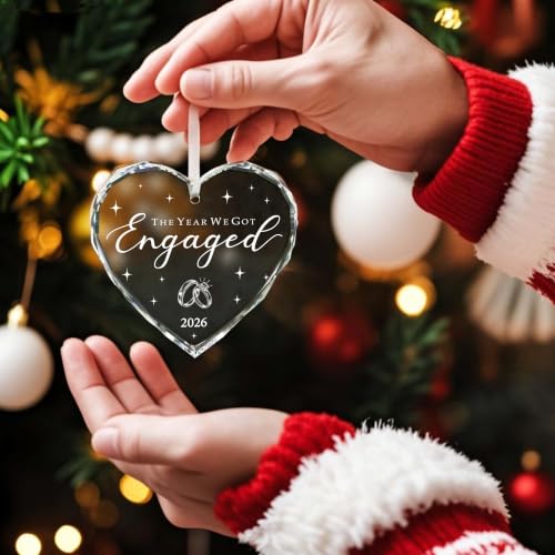 HJLLOQR Engaged Christmas Ornament for Women - Engagement Gifts for Couples & Bride-to-Be - Our First Christmas 2026, Gift-Ready, Glass Decor