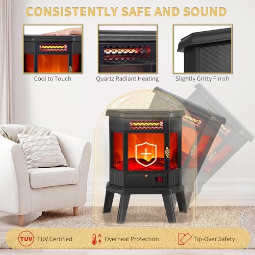 22-Inch Electric Fireplace Heater Freestanding Stove with 3D Flame and Remote