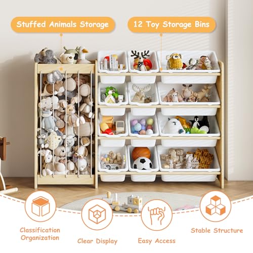 Kids Toy Storage Organizer with 12 Bins & Stuffed Animal Display Rack