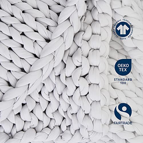 Organic Cotton Weighted Blanket - Hand-Knit Cooling Throw, 10 lbs, Moonstone