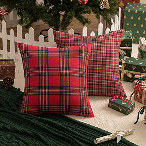 AQOTHES Christmas Plaid Throw Pillow Covers Set of 2 18x18 Inches Red & Green