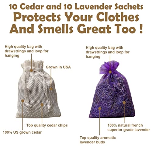Cedar Chips & Lavender Fragrance Sachets for Closets & Drawers (20 Pack)