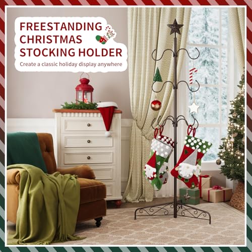 ELYKEN 70-Inch Bronze Christmas Stocking Holder Stand with 8 Adjustable Hooks