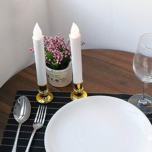 Wondise 8-Pack Flameless Window Taper Candles with Remote & Timer (5-Gold) - White Pillar LED Candles