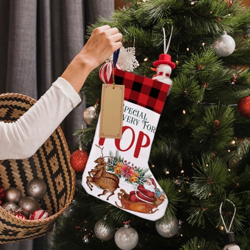 LyoGao Burlap Christmas Stocking Gift with Deer & Santa - Red Buffalo Plaid, B12, 16 x 12 in