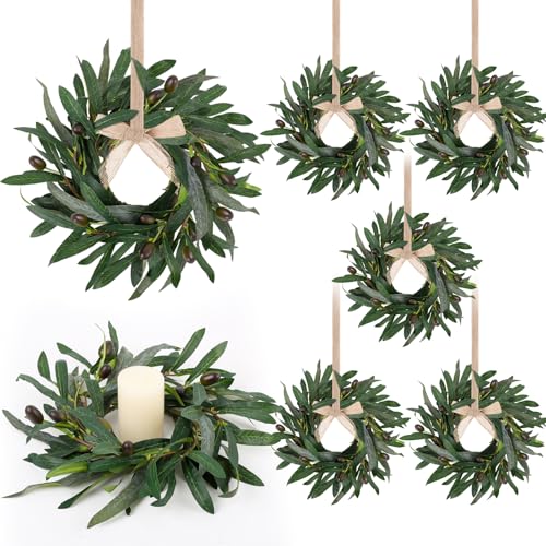 6-Pack Mini Artificial Olive Wreaths for Kitchen Cabinets & Wall Decor