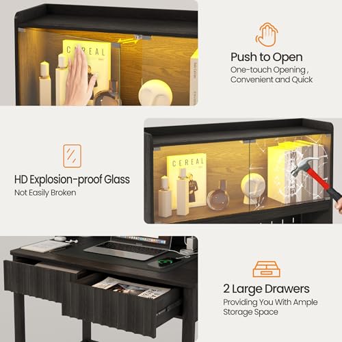 31.5" Compact Computer Desk with Hutch, Charging Station and 2 Drawers
