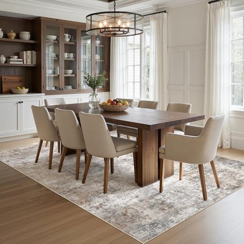 8x10 Abstract Area Rug, Washable Neutral Modern Carpet for Living Room