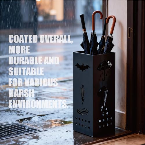 Metal Umbrella Stand with Hooks - Modern Vertical Storage for Entryway
