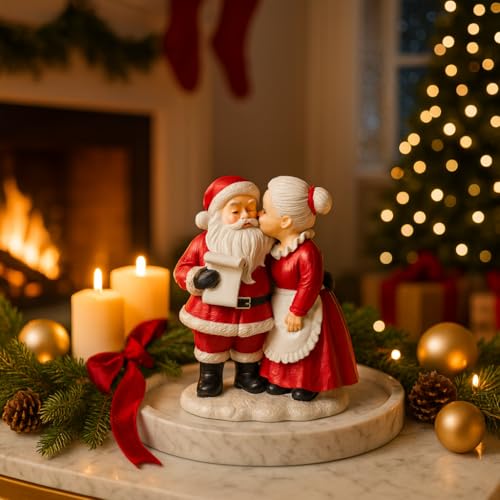 Mr. & Mrs. Santa Claus Resin Figurines Set - Hand-Painted Christmas Decor