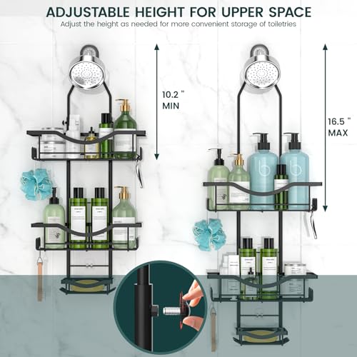 Adjustable Hanging Shower Caddy Rustproof Organizer, Black