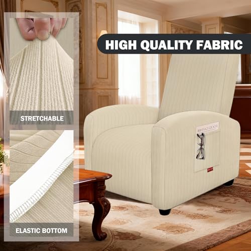 3-Piece Stretch Recliner Chair Covers for Small Recliners - Ivory Striped