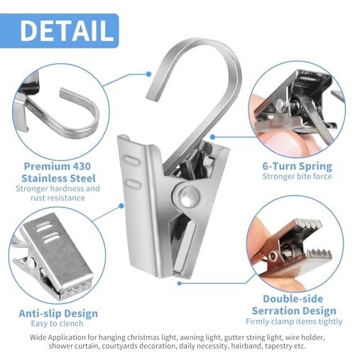 Stainless Steel Curtain Clips with Hooks, 25-Pack Heavy-Duty Drapery Hangers