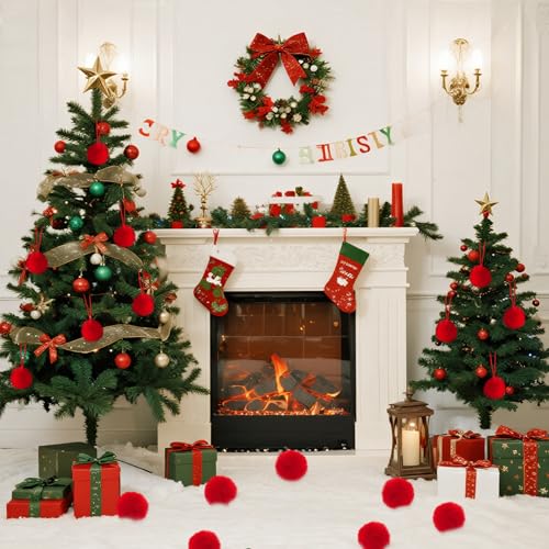 Mifengda 24Pcs Red Acrylic Pompom Balls 2.36 Inch - Christmas Tree Ornaments