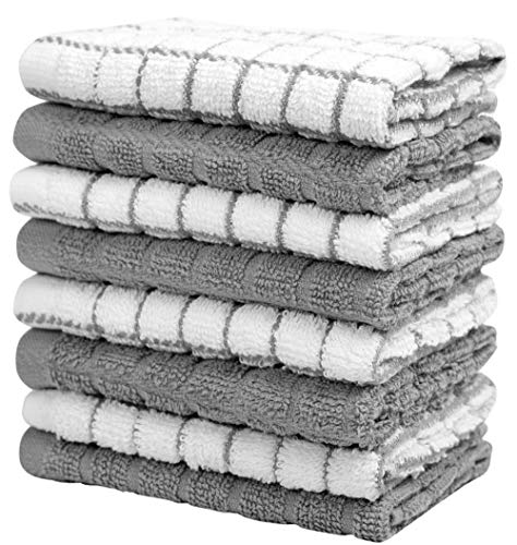 100% Cotton Dish Cloths 8-Pack - 12x12 Absorbent Gray Kitchen Towels