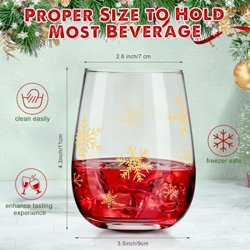 Maxcheck 10 Pcs Stemless 17oz Snowflake Wine Glasses Gold – Gift Set