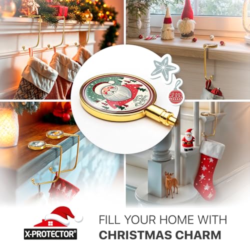 Non-Slip Christmas Stocking Holders for Mantel - Set of 6 Gold Hangers