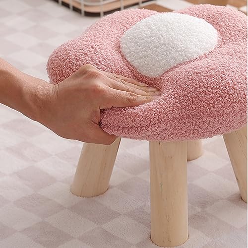 Flower Shape Wooden Footstool with Padded Tufted Cushion - Pink