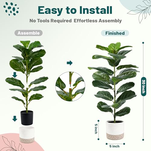 30" Faux Fiddle Leaf Fig Trees - 2 Pack with Woven Baskets