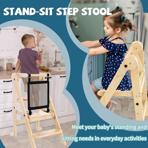 Foldable Toddler Learning Tower, 3-Height Adjustable Kitchen Helper Stool