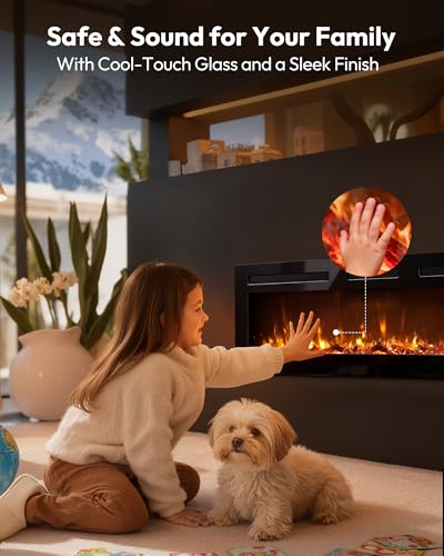 60 Inch Electric Fireplace Recessed Wall Mounted Heater with Remote