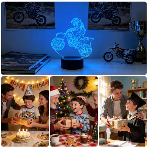 Motocross 3D LED Night Light with Remote Control, 16 Colors for Kids Room