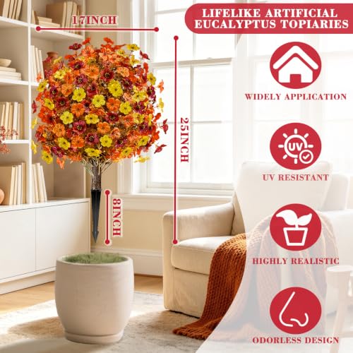 2PCS UV Resistant Fall Topiary Ball Flowers - 25" Outdoor Decor